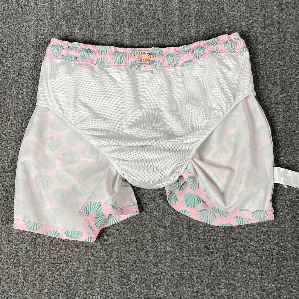J.Crew Mens Swim Trunks Large Pink Seashell Flex Swimwear‎ BW492 Beach Pool